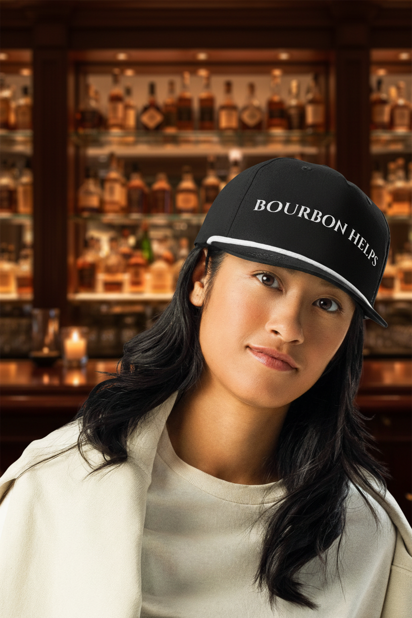 Bourbon Helps Cap worn by female model with clubhouse bar background