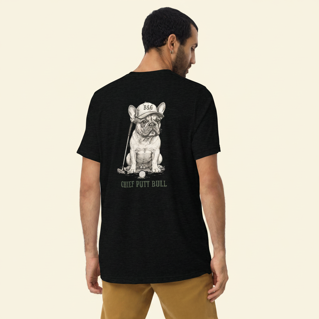 Frenchie Tri-Blend Tee black back on cream background