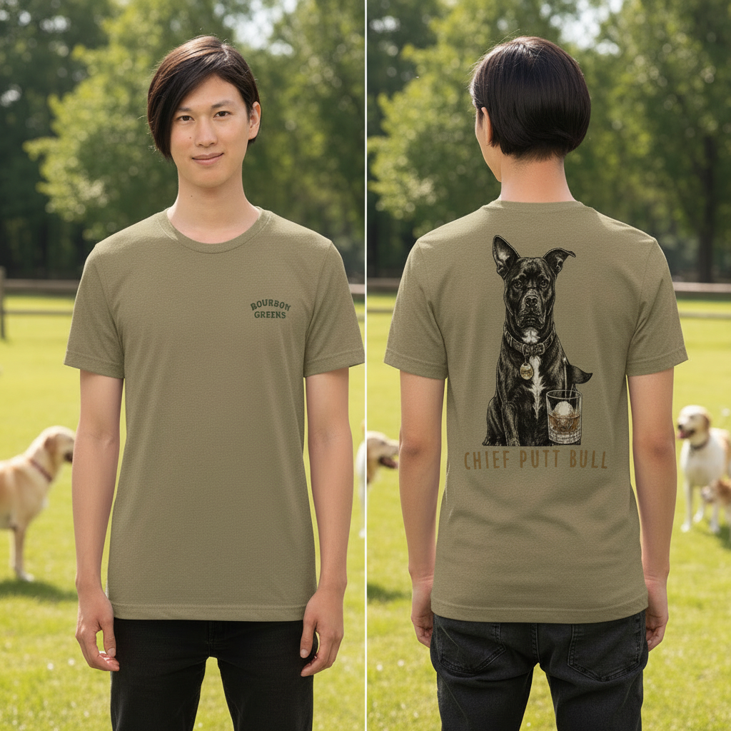 Bowden Tri-Blend Tee front and back lifestyle shot at dog park