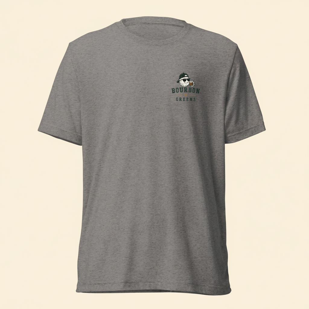 Bourbon Retriever Tri-Blend Tee grey front on cream background