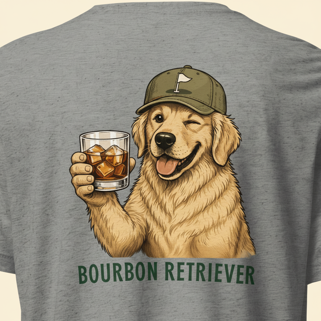 Bourbon Retriever back graphic close-up detail shot on cream background