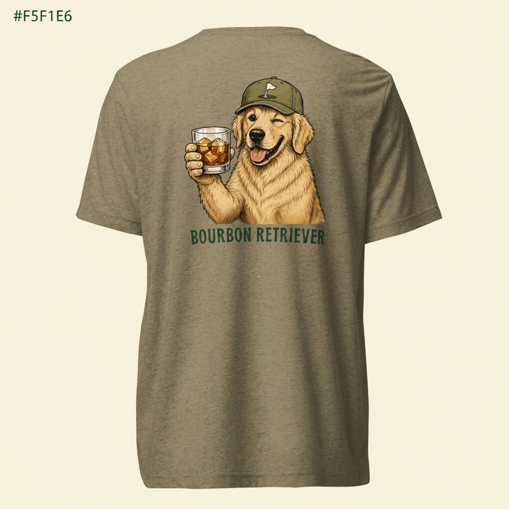 Bourbon Retriever Tri-Blend Tee olive back on cream background