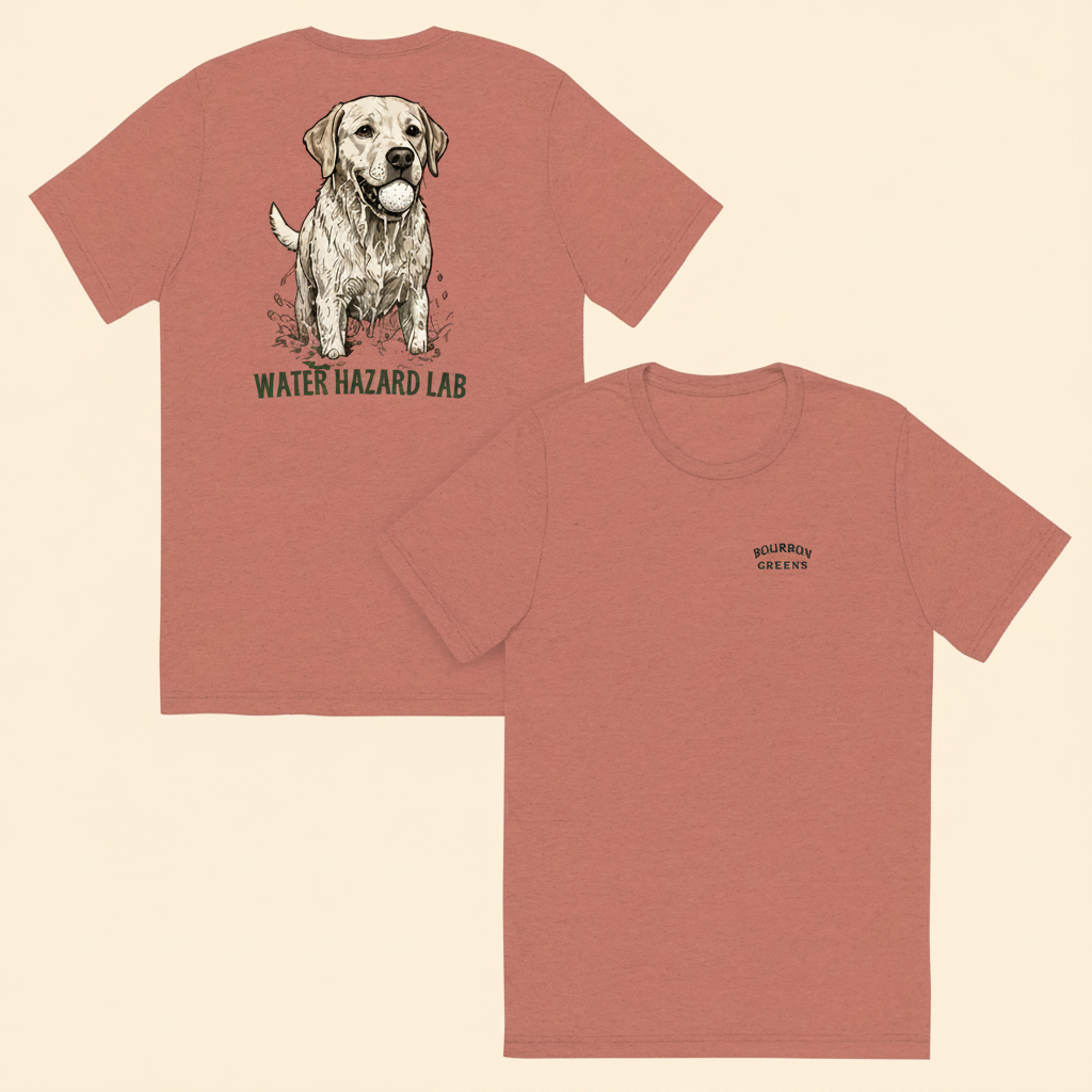 Water Hazard Lab Tri-Blend Tee mauve front and back on cream background