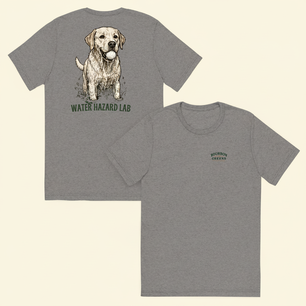 Water Hazard Lab Tri-Blend Tee grey front and back on cream background