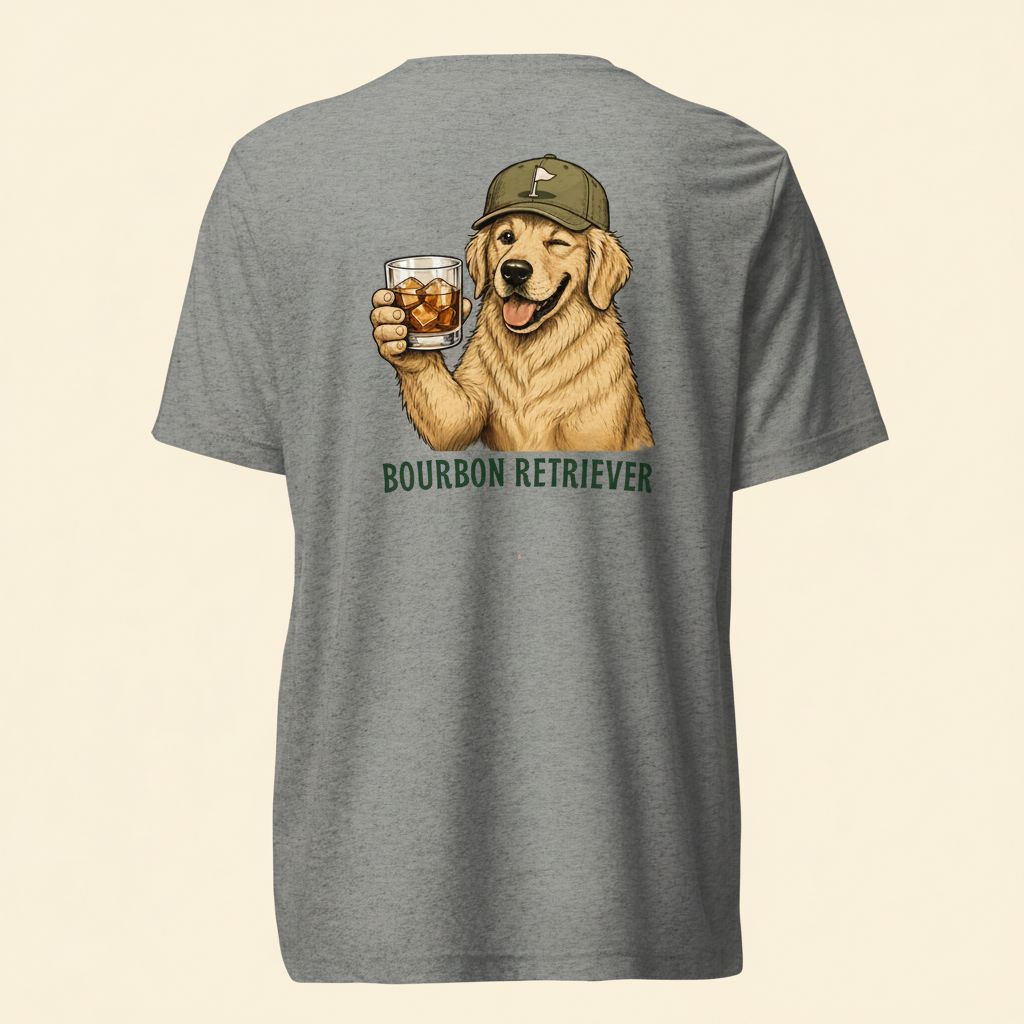 Bourbon Retriever Tri-Blend Tee athletic grey back on cream background