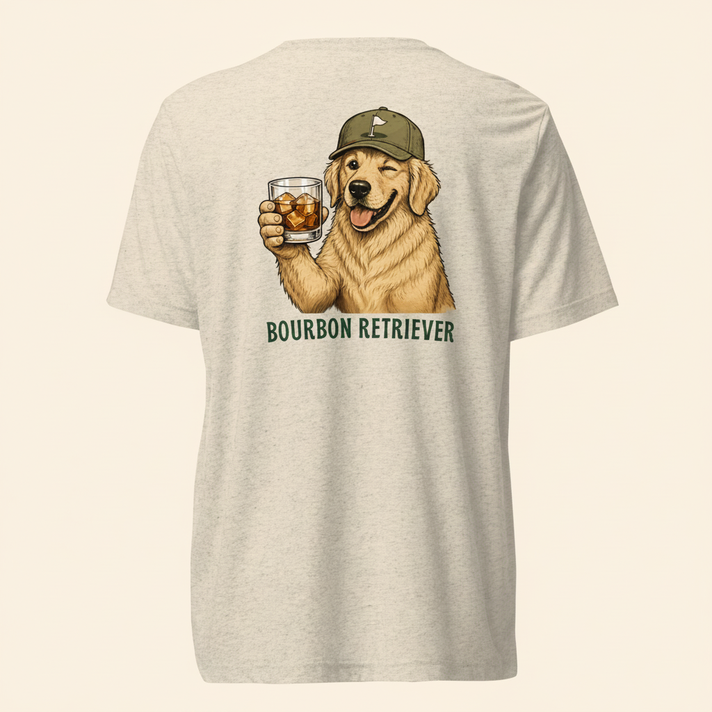 Bourbon Retriever Tri-Blend Tee oatmeal back on cream background