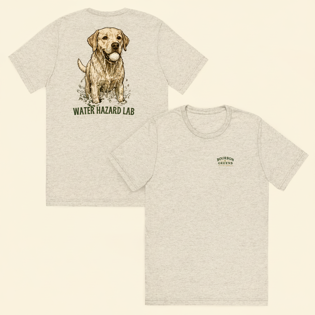 Water Hazard Lab Tri-Blend Tee white fleck front and back on cream background