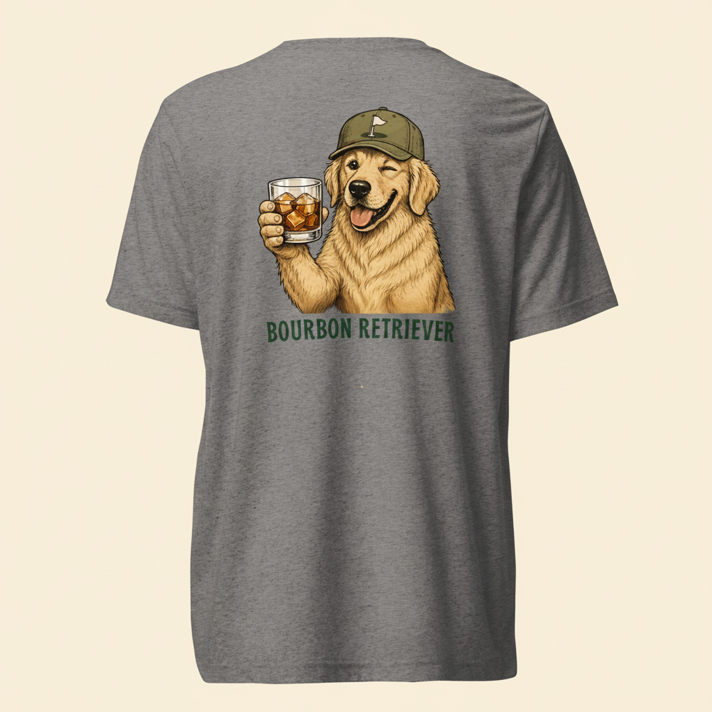 Bourbon Retriever Tri-Blend Tee grey back on cream background