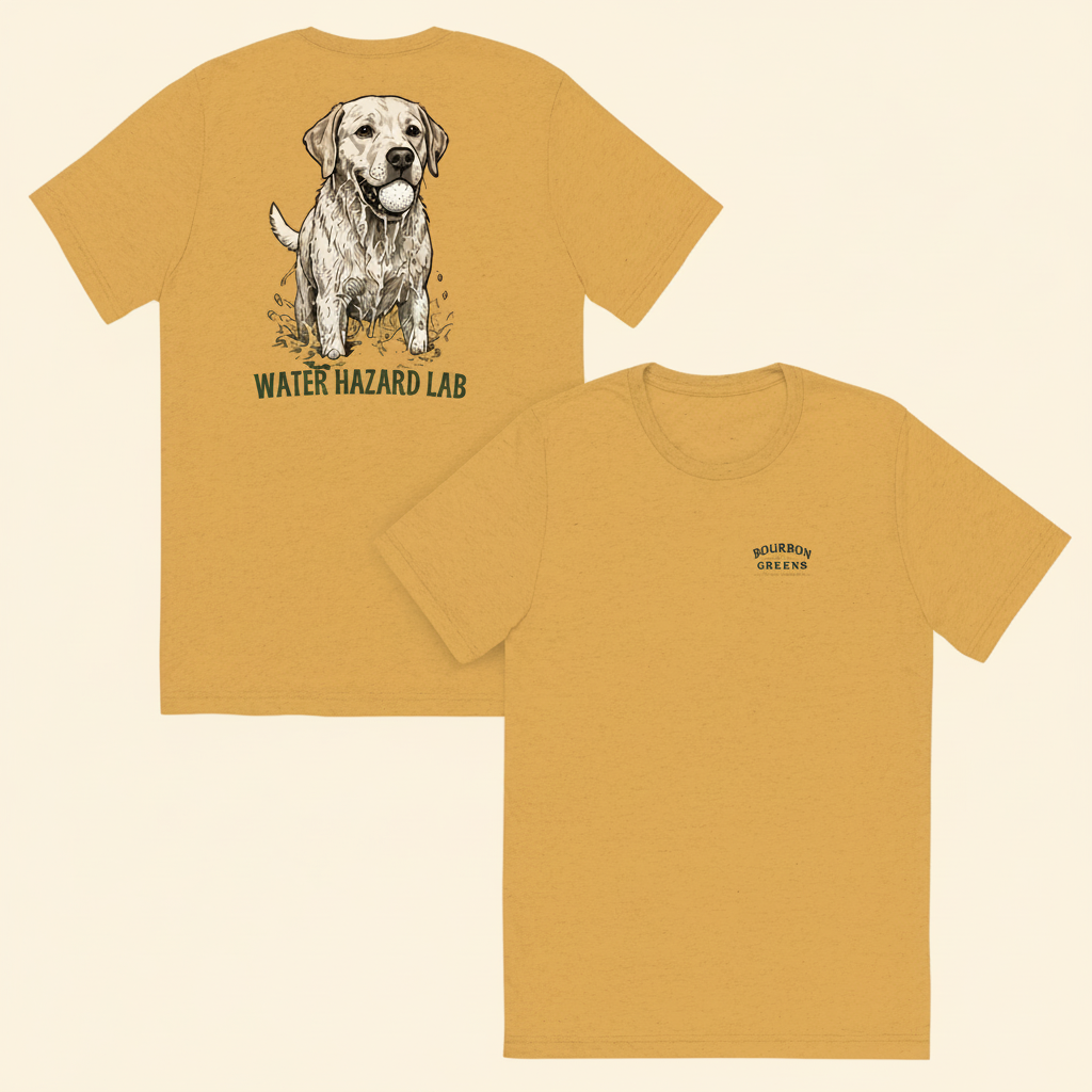 Water Hazard Lab Tri-Blend Tee tan front and back on cream background