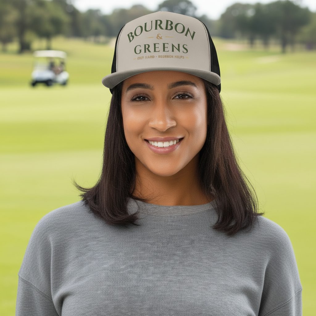 Bourbon & Greens Trucker Cap lifestyle shot on golf course