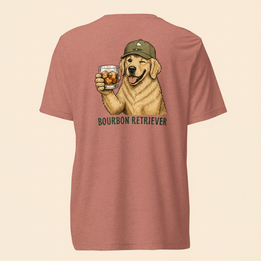 Bourbon Retriever Tri-Blend Tee mauve back on cream background