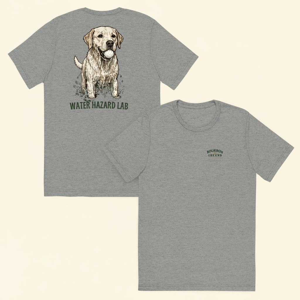 Water Hazard Lab Tri-Blend Tee mustard front and back on cream background