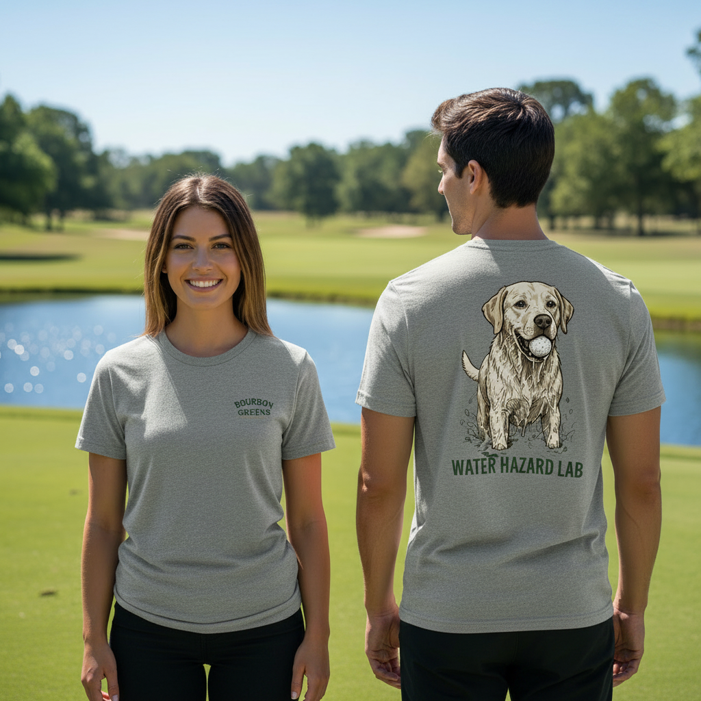 Water Hazard Lab Tri-Blend Tee front and back lifestyle shot on golf course