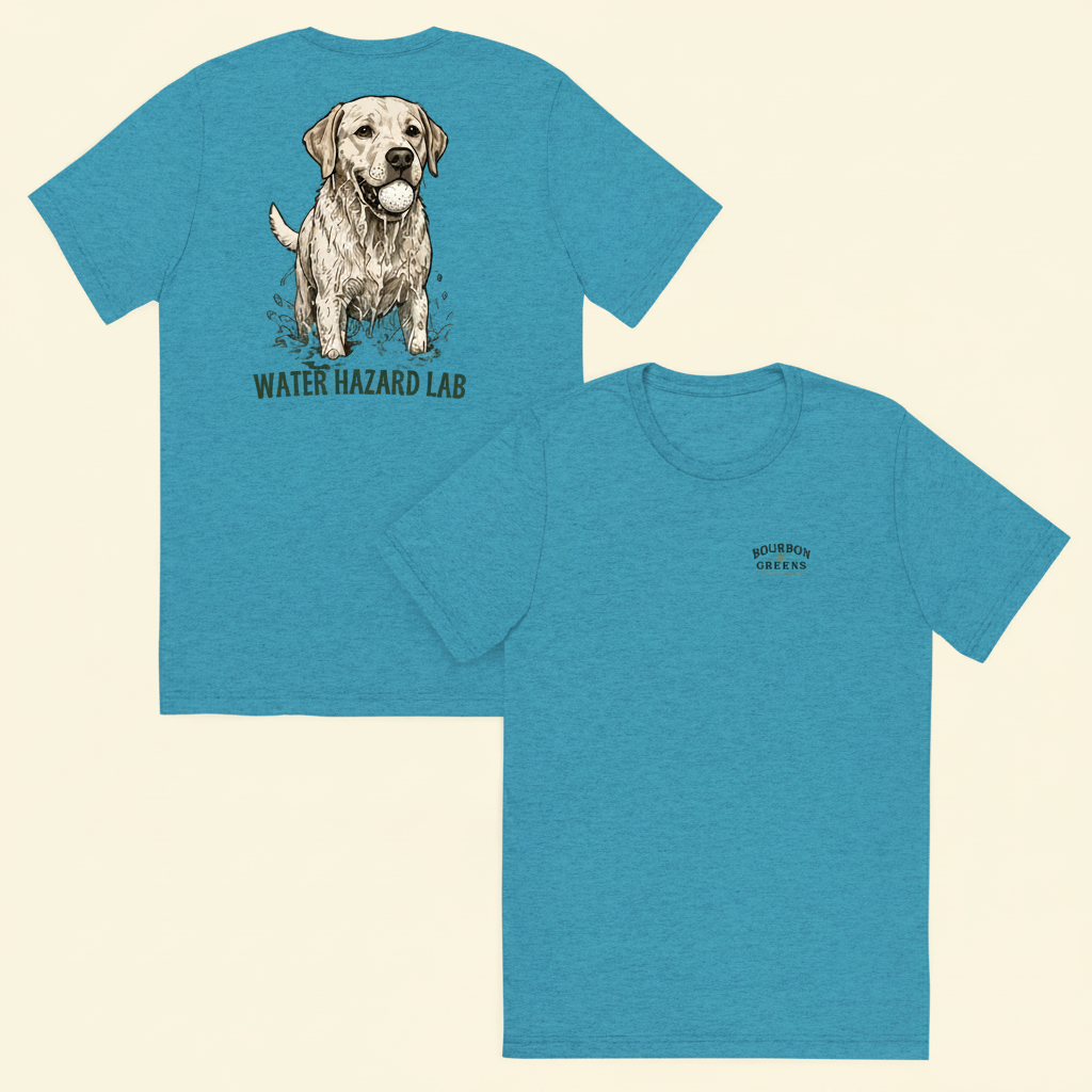 Water Hazard Lab Tri-Blend Tee aqua front and back on cream background