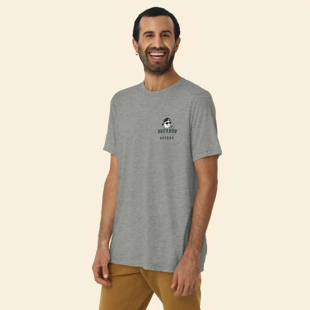 Frenchie Tri-Blend Tee athletic grey front on cream background